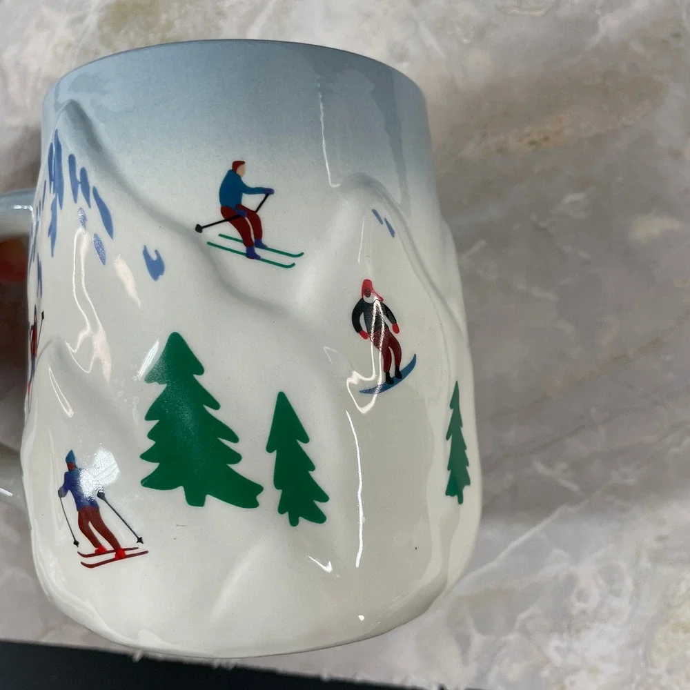Target Ski Resort Mug White Blue 3D Sculpted Mountain Winter Cabin 16oz